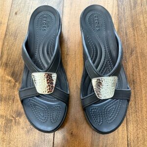 CROCS Black Sandals with Metallic Detail